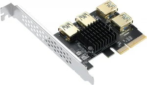 PCI-E 1 to 4 PCI-Express 16X Slots Riser Card,PCI-E 1X to External 4 PCI-E USB 3.0 Adapter Multiplier Card for Bitcoin Mining