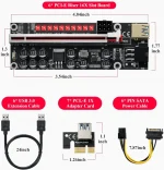 PCI-E 1X to 16X Riser Card,GPU Extender Riser Card - (V011-PRO,1 Pack) 10 Capacitors,for Bitcoin Ethereum Mining ETH,with 0.6 m USB 3.0 Extension Cable & 6PIN SATA Power Cable