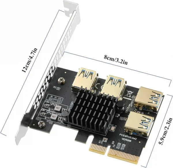 PCI-E 1 to 4 PCI-Express 16X Slots Riser Card,PCI-E 1X to External 4 PCI-E USB 3.0 Adapter Multiplier Card for Bitcoin Mining