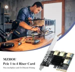 PCI-E 1 to 4 PCI-Express 16X Slots Riser Card,PCI-E 1X to External 4 PCI-E USB 3.0 Adapter Multiplier Card for Bitcoin Mining