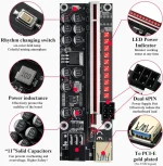 PCI-E 1X to 16X Riser Card,GPU Extender Riser Card - (V011-PRO,1 Pack) 10 Capacitors,for Bitcoin Ethereum Mining ETH,with 0.6 m USB 3.0 Extension Cable & 6PIN SATA Power Cable