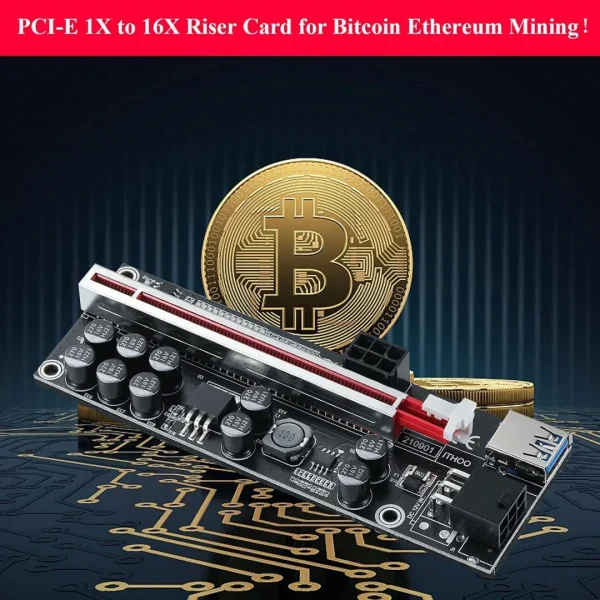 PCI-E 1X to 16X Riser Card, GPU Extender Riser Card - for Bitcoin Ethereum Mining ETH (VER009S,6 Pack) with 0.6 m USB 3.0 Extension Cable & 6PIN SATA Power Cable