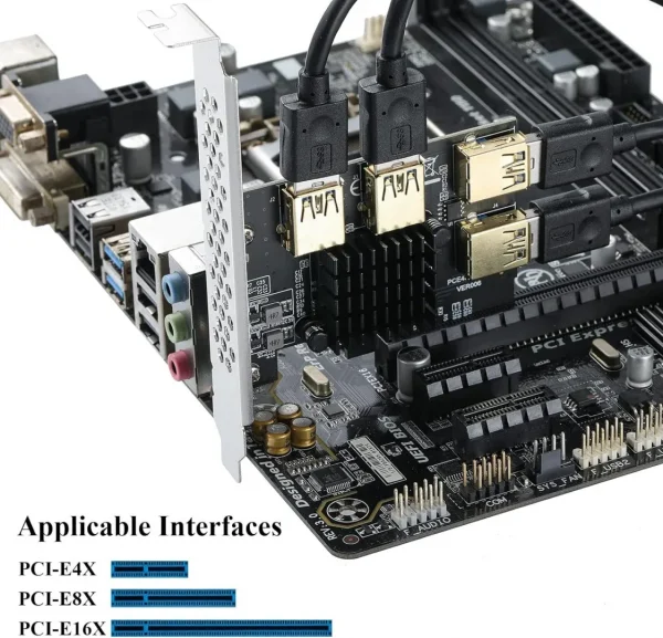 PCI-E 1 to 4 PCI-Express 16X Slots Riser Card,PCI-E 1X to External 4 PCI-E USB 3.0 Adapter Multiplier Card for Bitcoin Mining