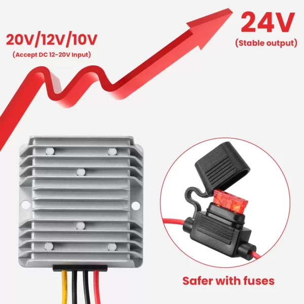 DC/DC 12V Boost to 24V10A MAX, 12V Step-up to 24V Voltage Converter with Quick-Connect Cable, DC/DC Converter, Current Adapter, Coltage Regulator, Voltage Booster, Transformer with fuses