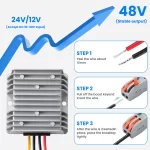 DC 12V Boost to 48V 5A Converter, 12V to 48V DC/DC Step-up Controller with Terminal Block, Waterproof Transformer for Automotive