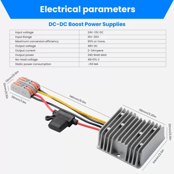 DC 12V Boost to 48V 5A Converter, 12V to 48V DC/DC Step-up Controller with Terminal Block, Waterproof Transformer for Automotive