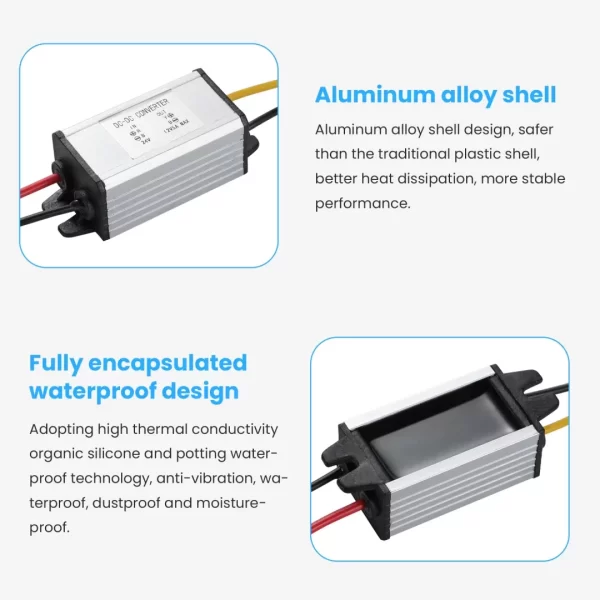 DC/DC 24V to 12V 5A Voltage Converter, DC Converter 24V to 12V Step-Down Converter, Buck Regulator Power Transforme with Waterproof Fuse and Clamps for Cars, Trucks, Instrumentation